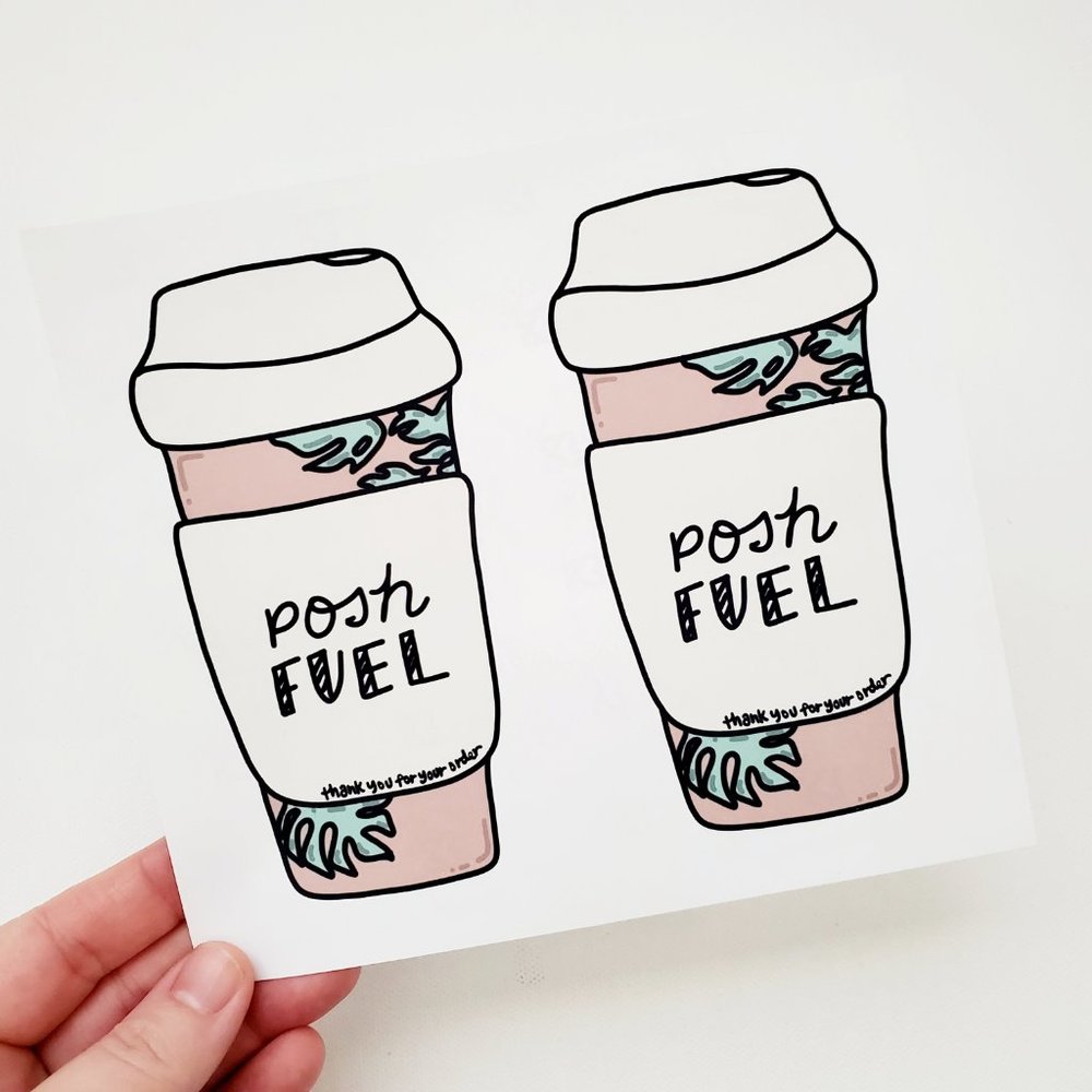 LB064  Posh Fuel Poshmark Sticker Sheets Coffee Tea Travel Cup [Price Firm] - Picture 6 of 10